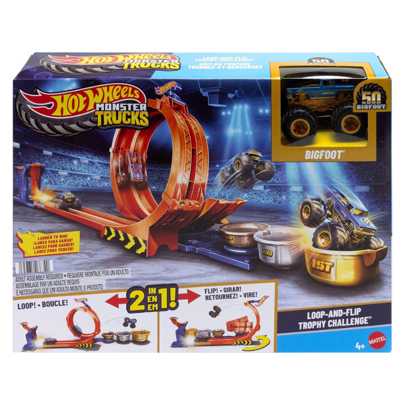 Hot Wheels - Loop-And-Flip Trophy Challenge Track Set with 1:64 Hot Wheels Monster Bigfoot Truck