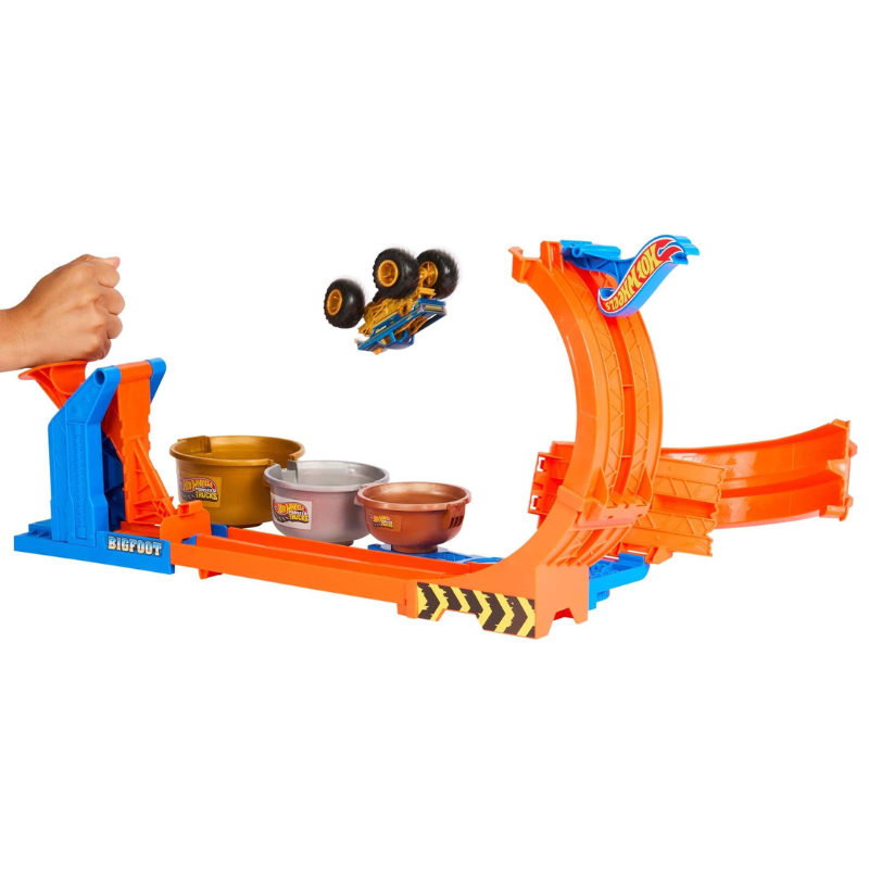 Hot Wheels - Loop-And-Flip Trophy Challenge Track Set with 1:64 Hot Wheels Monster Bigfoot Truck