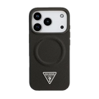 GUESS MAGSAFE PU LEATHER CASE WITH TRIANGLE LOGO SILVER METAL CAMERA FRAME