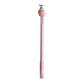 Pink pen with a cartoon character at the top on a white background
