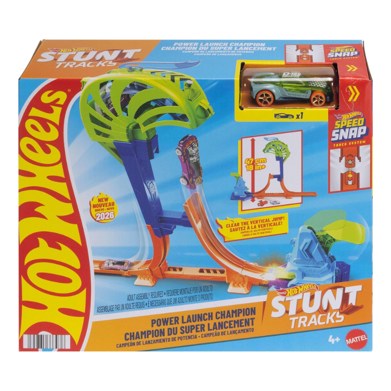 Hot Wheels - Stunt Tracks: Power Launch Champion Track Set with 1:64 Hot Wheels Car