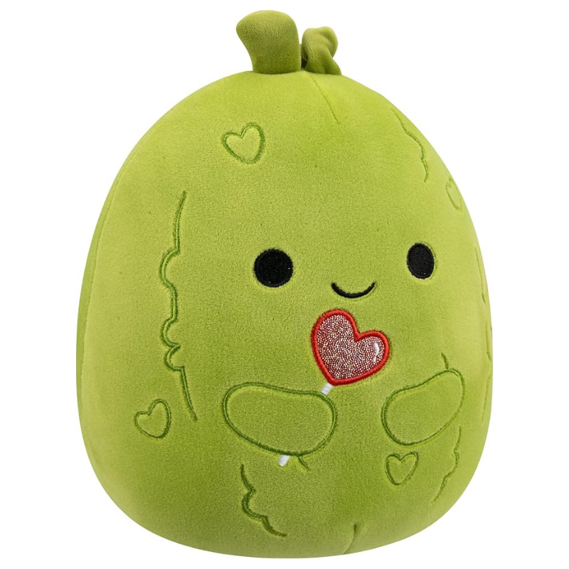 Squishmallows Salim the Green Pickle Holding Heart Lollipop W/Heart Embroidery