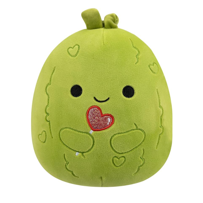 Squishmallows Salim the Green Pickle Holding Heart Lollipop W/Heart Embroidery