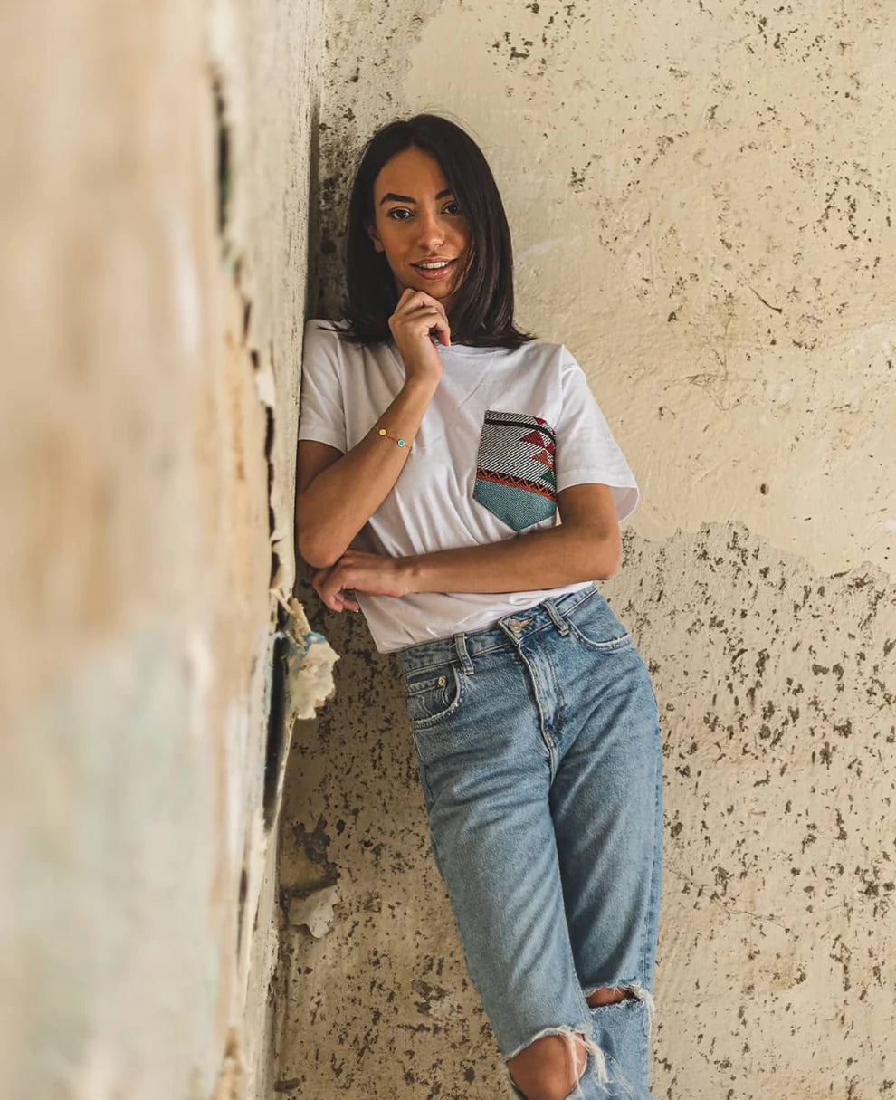 Qashabeyyeh - Fayrouz Pocket on White T-Shirt