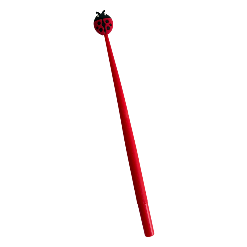 Red pencil with a ladybug top on a white background