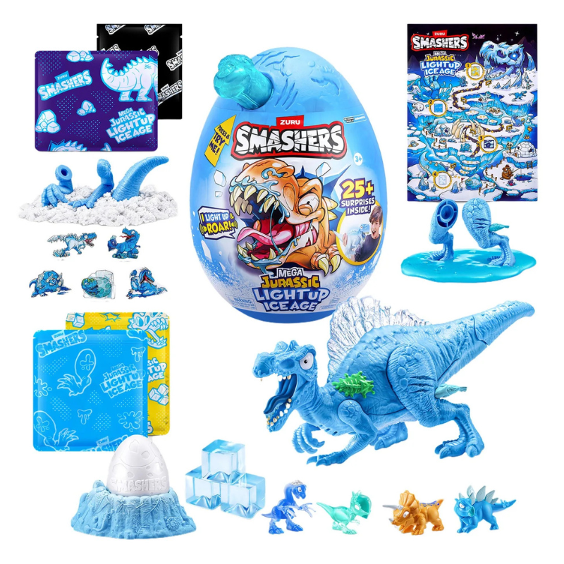 Smashers toy set with dinosaur figures and packaging on a white background