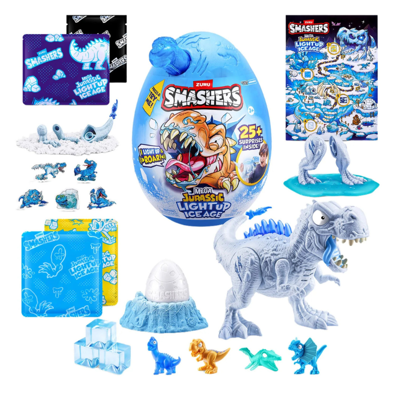 Smashers toy set with dinosaur figures and packaging on a white background