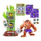 Toy set with a green hand figure and a brown monster figure, featuring 'Smashers' branding.