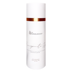 White bottle with gold band and text on a white background