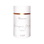White candle with 'Lemongrass Ginger' text and 'The Candledust' branding on a white background