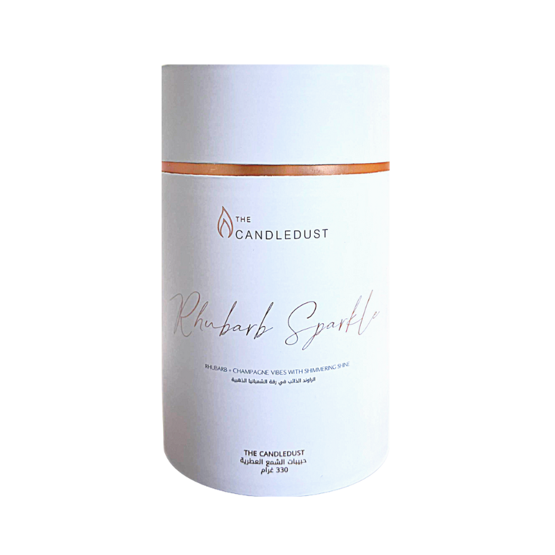 White cylindrical container with 'The Candledust' branding on a white background