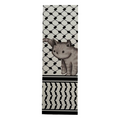 Yoga mat with a black and white pattern and a cat illustration on a white background