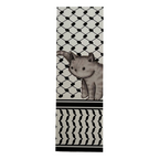 Yoga mat with a black and white pattern and a cat illustration on a white background