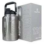 AquaFlask Growler 128oz (3.8L) Insulated Water Jug – Silver Steel
