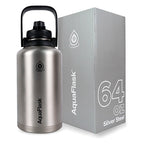 AquaFlask Growler 64oz (1.9L) Insulated Water Jug – Silver Steel