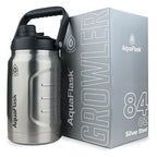 AquaFlask Growler 84oz (2.5L) Insulated Water Jug – Silver Steel