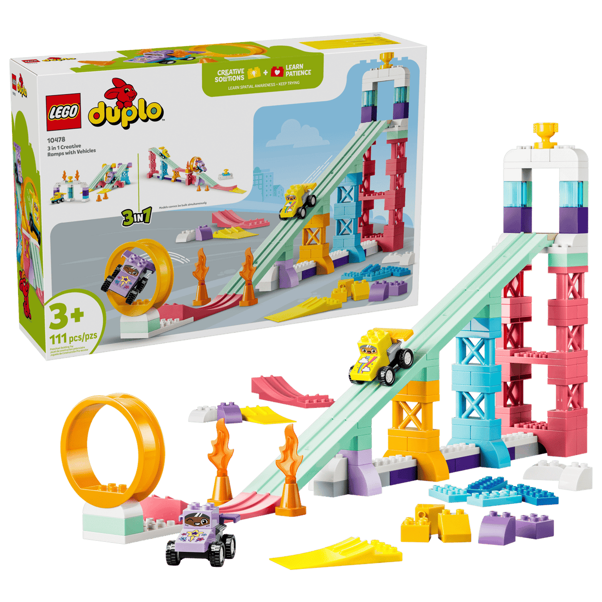 3 in 1 Creative Ramps with Vehicles- 111 Pcs