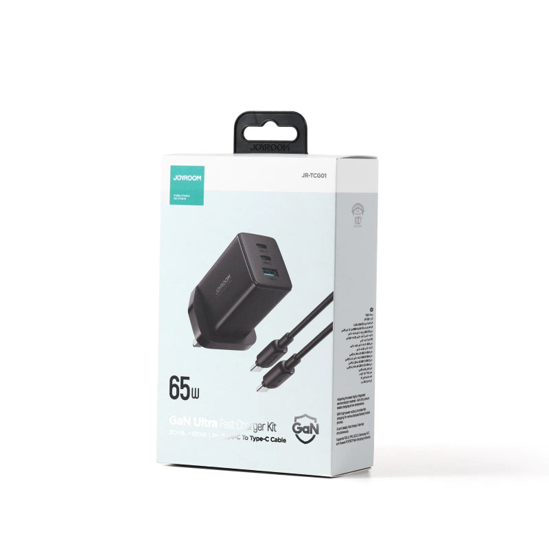 Tcg01 65W 2c1a Fast Charger - Black + 100W C to C Cable 1. 2m - Black (EU)
