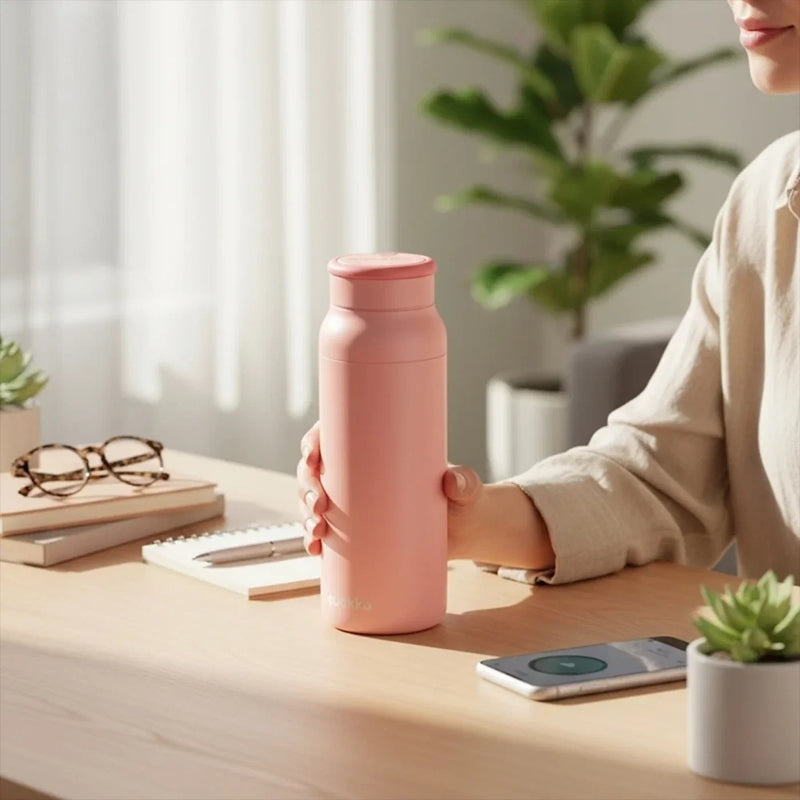 QUOKKA THERMAL SS BOTTLE WITH SILICONE HANDLE ECHO PINK 690 ML