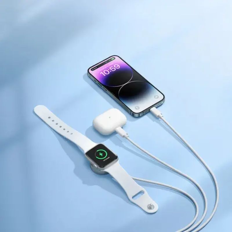 S-IW007 3-in-1 Ip Watch Magnetic Charger + Dual Lightning Cable (USB-A) 1. 2m - White