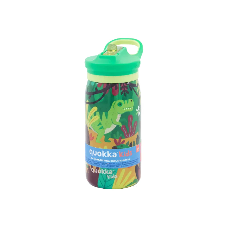 QUOKKA KIDS THERMAL SS SIPPER BOTTLE POP DINOSAURS JUNGLE 445 ML