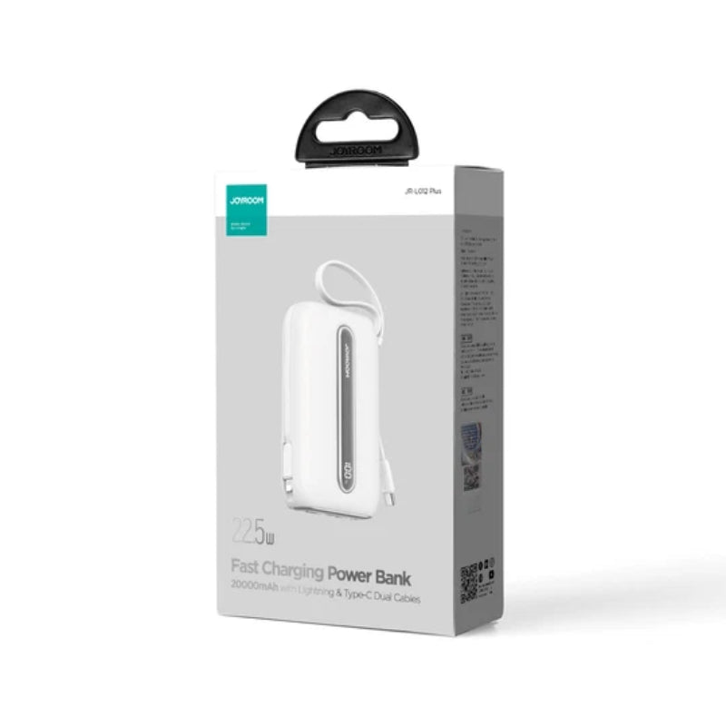 JOYROOM JR-L012 Plus Colorful Series 22. 5W Mini Power Bank with Dual Cables 20000mAh - White with USB to Type-C 0. 25m Cable - White