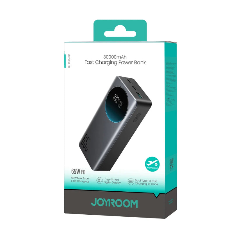 JOYROOM JR-PBF05 Pro 65W Digital Display Fast Charging Power Bank 30000mAh- - Black (with Type-C to Type-C 100W 1. 2m Cable Black)