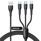 JOYROOM S-A61 Omnigo Series 3. 5A USB-A to Type-C + Lightning + Micro 3-in-1 Charging Cable 1. 2m - Black