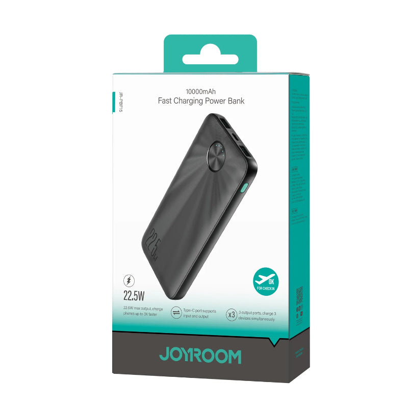 JOYROOM JR-PBF15 22. 5W LED Fast Charging Power Bank 10000mAh - Black 22. 5W Fast Charging 2usb + Type-C. Type-C Support Input & Output