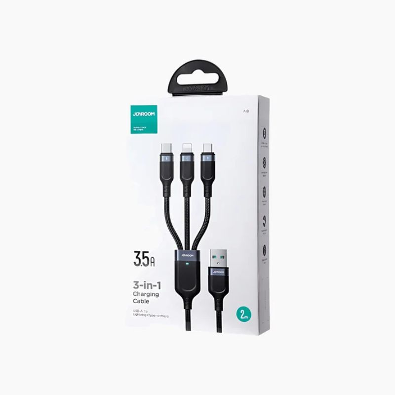 JOYROOM S-A61 Omnigo Series 3. 5A USB-A to Type-C + Lightning + Micro 3-in-1 Charging Cable 1. 2m - Black