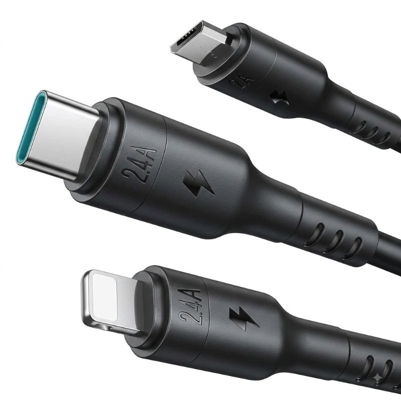 JOYROOM S-A61 Omnigo Series 3. 5A Type-C to Type-C + Lightning + Micro 3-in-1 Charging Cable 1. 2m - Black