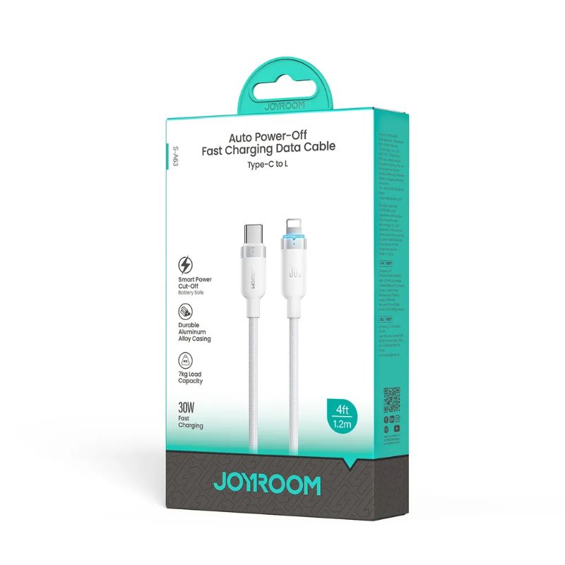 JOYROOM S-A63 Starway Series 30W Auto Power-off Fast Charging Data Cable (Type-C to L) 1. 2m - White
