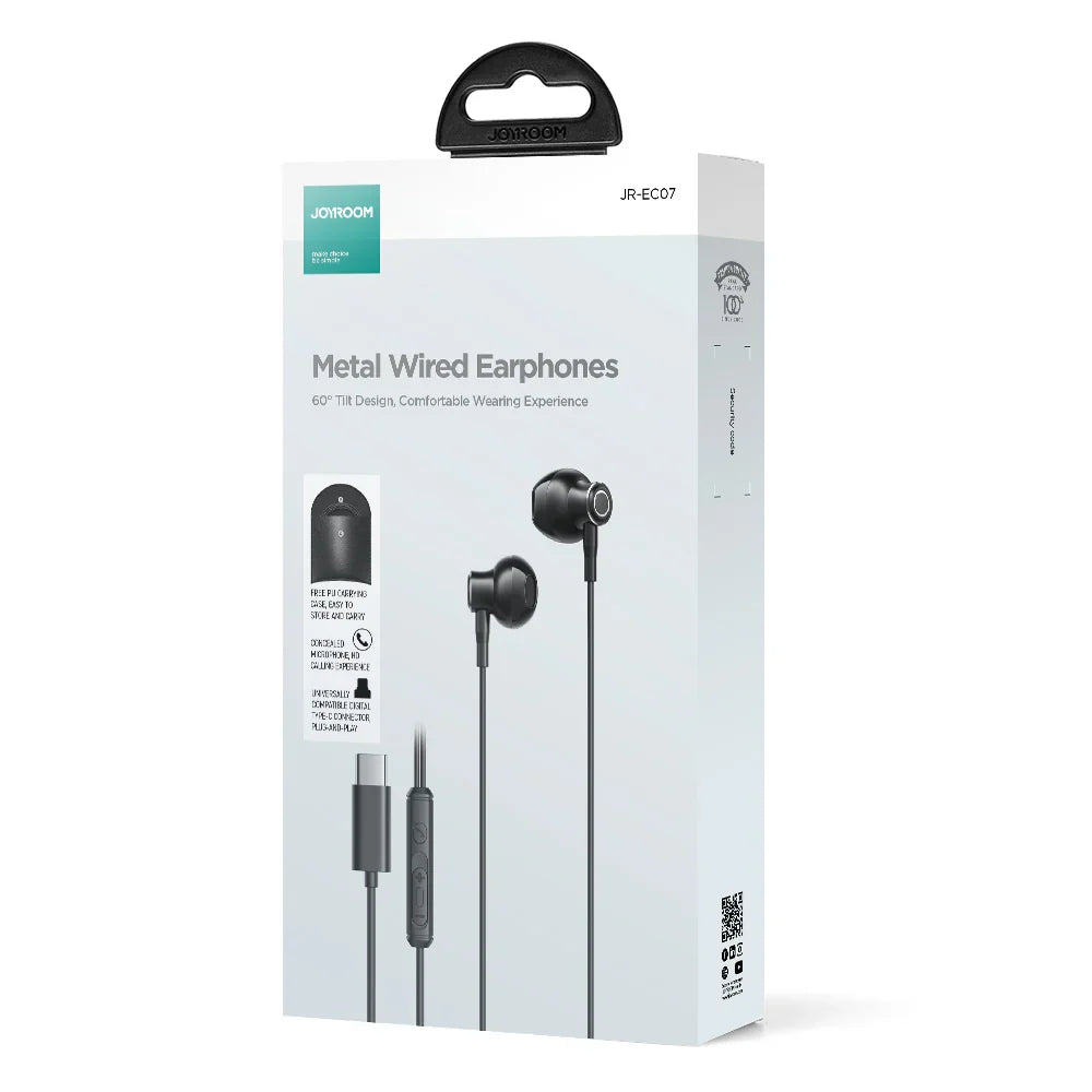 JOYROOM JR-EC07 Type-C Series Metal Half In-Ear Wired Earphones - Black