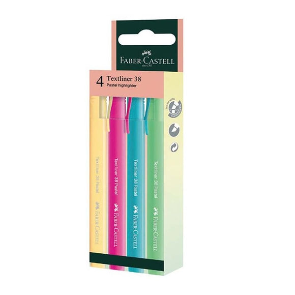 Faber Castell Highlighter Pens, 38 Pastels, 4-Pack