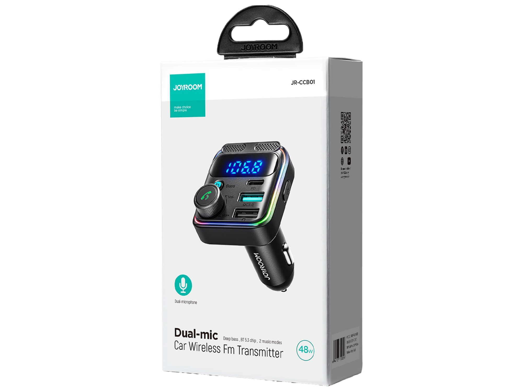 JOYROOM JR-CCB01 48W Dual-mic Car Wireless FM Transmitter - Black