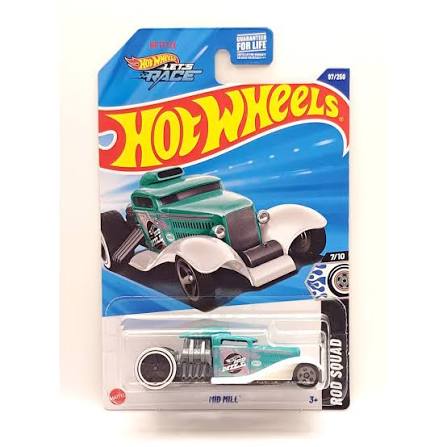Hot Wheels - Mid Mill - HYX79 - Rod Squad 7/10 - Turquoise-White Hot Rod In 1:64 Scale - Classic Dragster Style With Open Motor - Mattel 2025 (97/250)