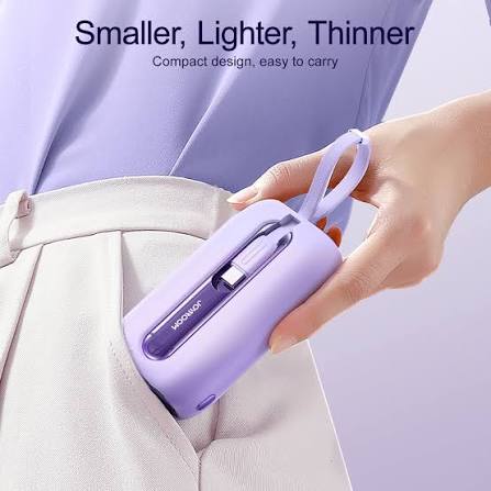 JOYROOM JR-L012 Colorful Series 22. 5W Mini Power Bank with Dual Cables 10000mAh - Purple with USB to Type-C 0. 25m Cable - White