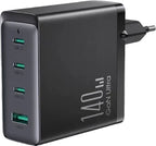 JOYROOM JR-TCG05EU GaN Ultra 140W 3c1a Fast Charger - Black + 240W C to C Cable 1. 2m - Black (EU)