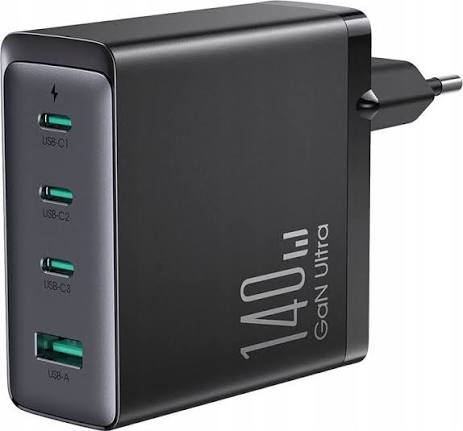JOYROOM JR-TCG05EU GaN Ultra 140W 3c1a Fast Charger - Black + 240W C to C Cable 1. 2m - Black (EU)