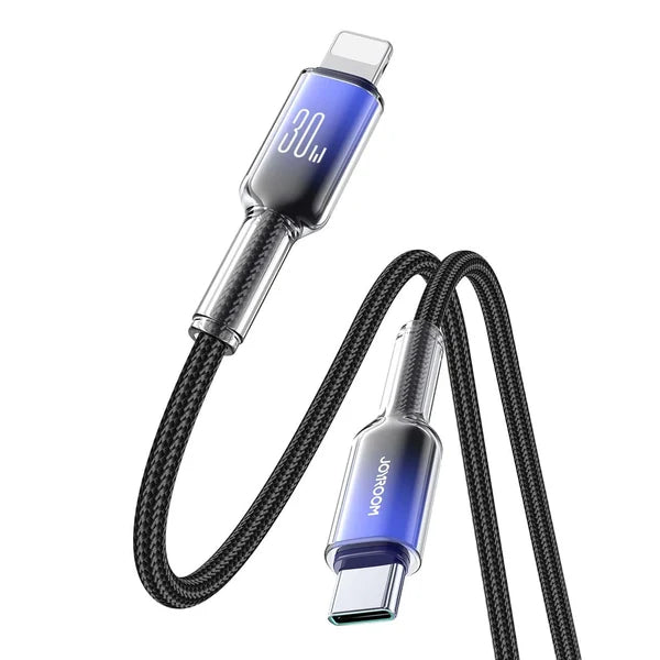 JOYROOM S-A42 Crystal-clear Series 30W Fast Charging Data Cable (Type-C to Lightning) 1. 2m - Black