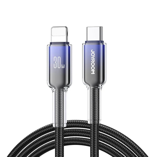 JOYROOM S-A42 Crystal-clear Series 30W Fast Charging Data Cable (Type-C to Lightning) 1. 2m - Black