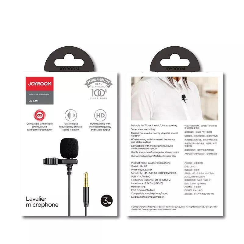 JOYROOM JR-LM1 Lavalier Microphone 2m Black