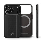 MERCEDES MAGSAFE GENUINE LEATHER CASE STAR PATTERN AND VERTICAL STRPES - BLACK /