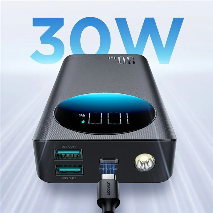 JOYROOM JR-PBF02 30W Power Bank 20000mAh - Black (with USB to Type-C Cable 0. 25m - Black)
