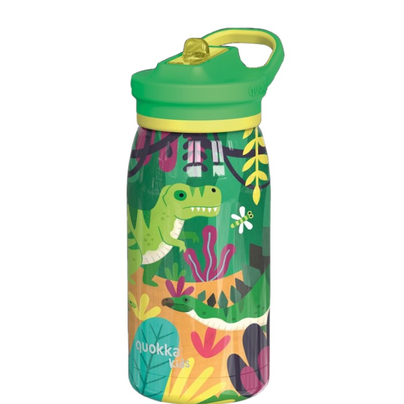 QUOKKA KIDS THERMAL SS SIPPER BOTTLE POP DINOSAURS JUNGLE 445 ML