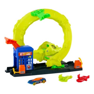 Hot Wheels Toy Car Track Set, Snake Gas Station