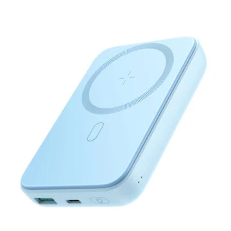 JOYROOM JR-W050 20W Magnetic Wireless Power Bank with Ring Holder 10000mAh - Blue with Type-C to Type-C 60W 0. 3m Cable - White